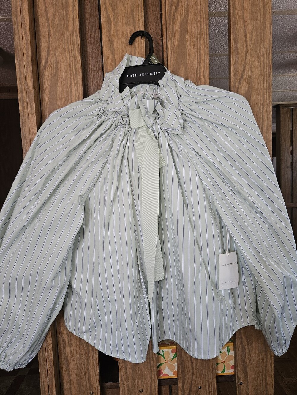 NWT Free Assembly Mint Green Striped Tie-Neck Blouse
